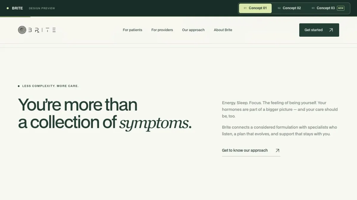 Brite: Presentation section showing the concept’s product narrative and visual direction.