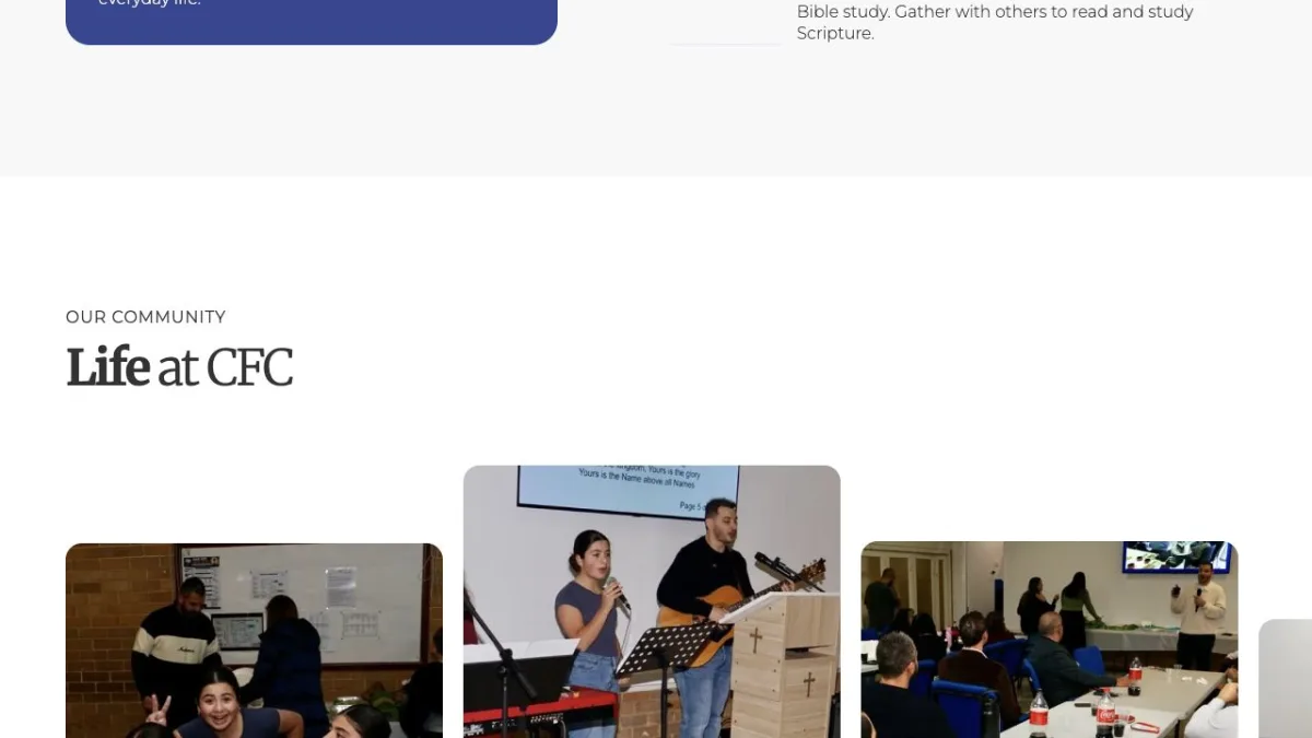 Christian Faith Church: Community section: real photographs and practical information about church life.