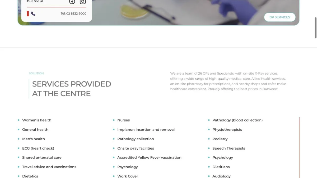 Victoria Tower Medical: Medical services organised into readable groups for patients.